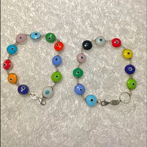 ♥️ 2 SILVER EYE COLORED BRACELETS